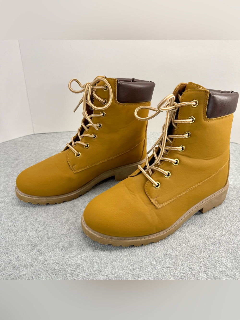 Charlotte Russe Tan Vegan Leather Women Lace Up Hiking Work Boots Size 8M